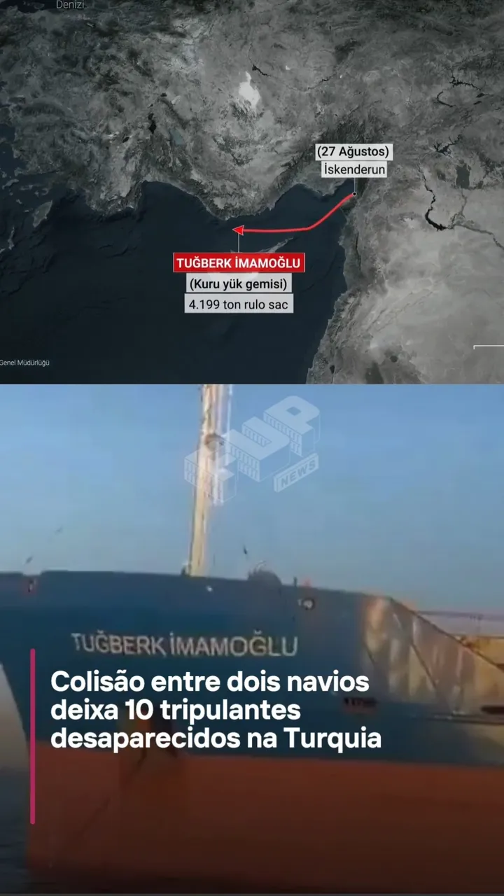 Uma colisão entre os navios turcos ALSU e Tugberk Imamoglu deixou 10 tripulantes desaparecidos no mar de Mármara, próximo a Istambul. O cargueiro, que transportava cerca de 4,2 mil toneladas de produt